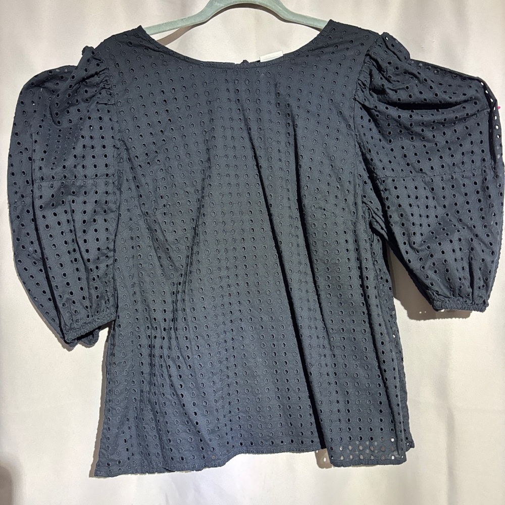 Black A New Day blouse with puffed sleeves and eyelet detailing XL #puffsleeves